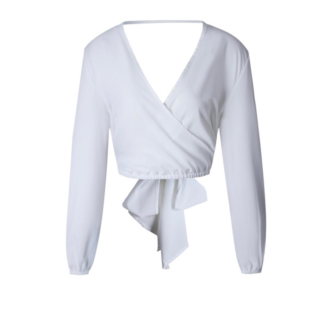 Party In The Tie Back Bow Cropped Blouse - Picture 5 of 5